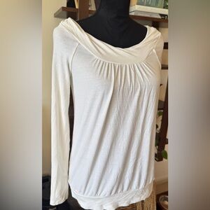 BCBGMaxAzria Ivory Long Sleeve Gathered Neck Top